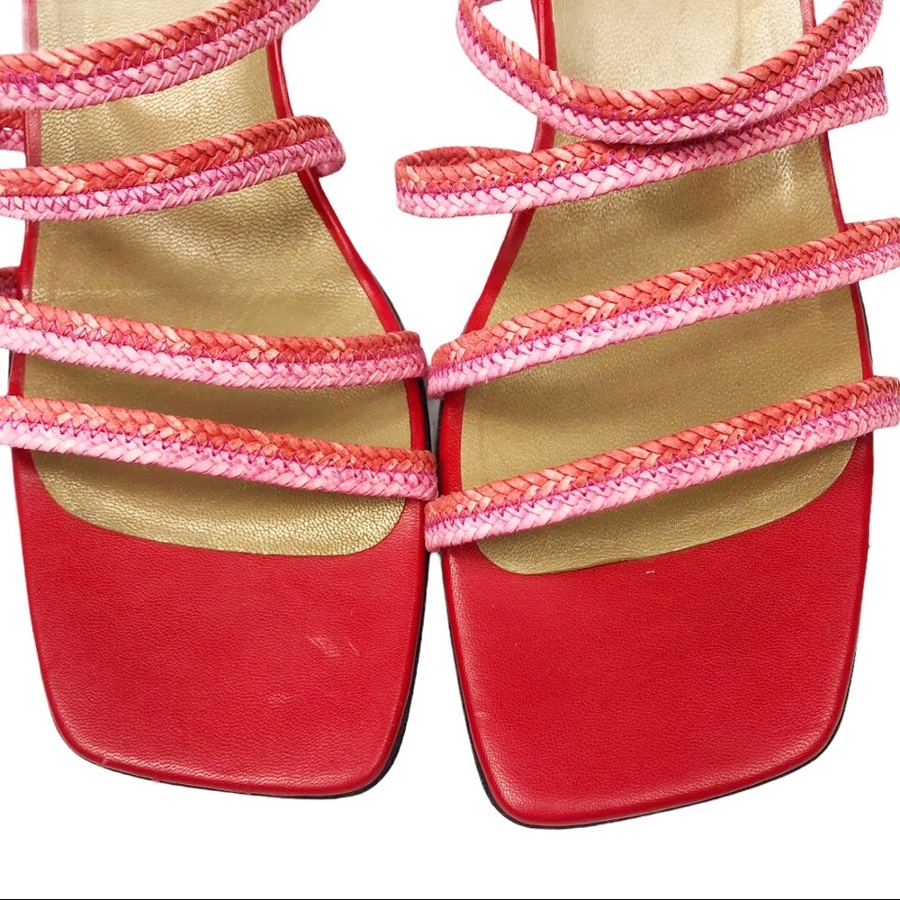 Stuart Weitzman Red Raffia Strappy Slides - Picture 3 of 11